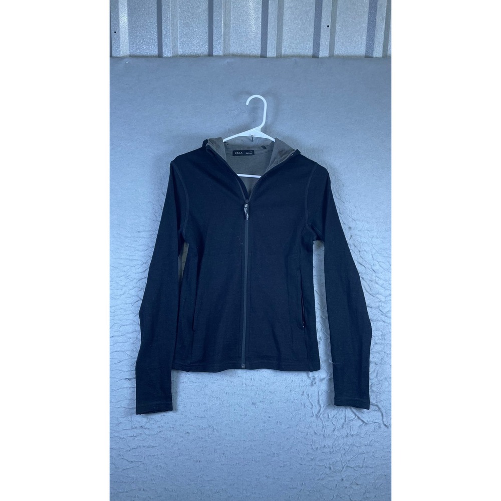 Paka Full Zip Hoodie Mens XS Black Excellent Alpaca Blend Thumbhole Jacket